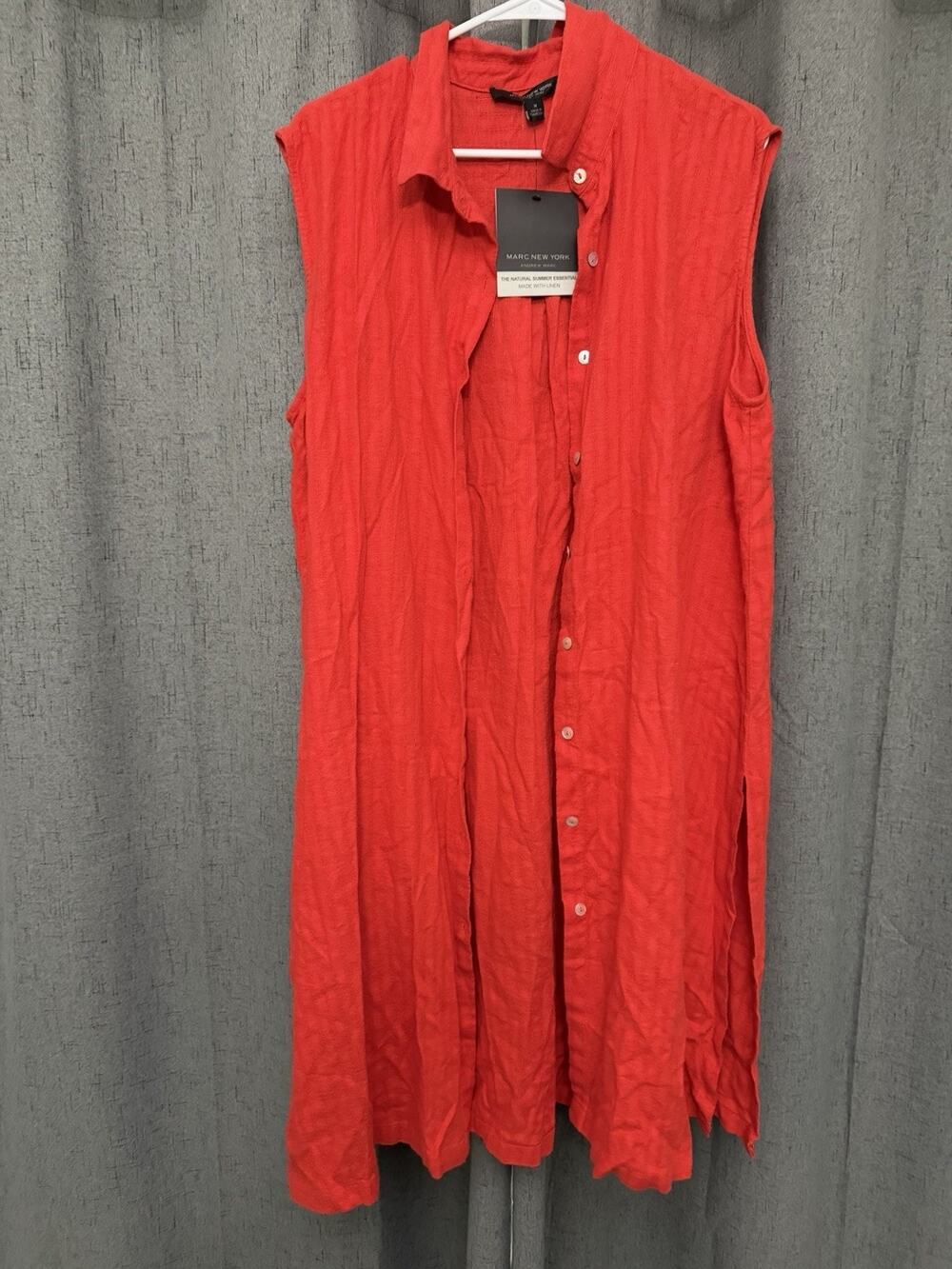 Marc New York Women's Red Linen Button Up T Shirt Dress Size M NWT